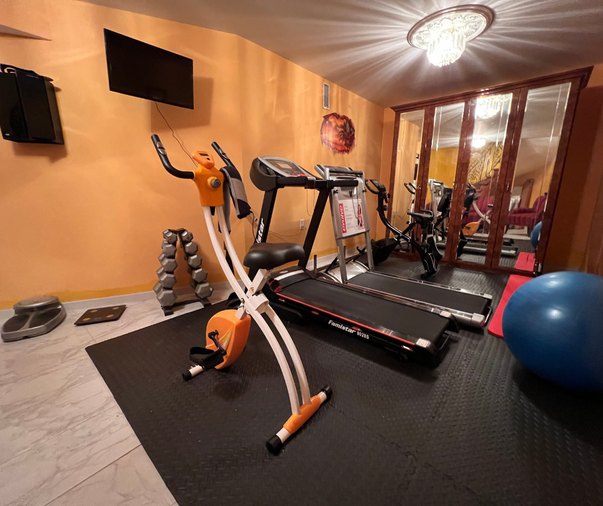 Home gym with exercise equipment
